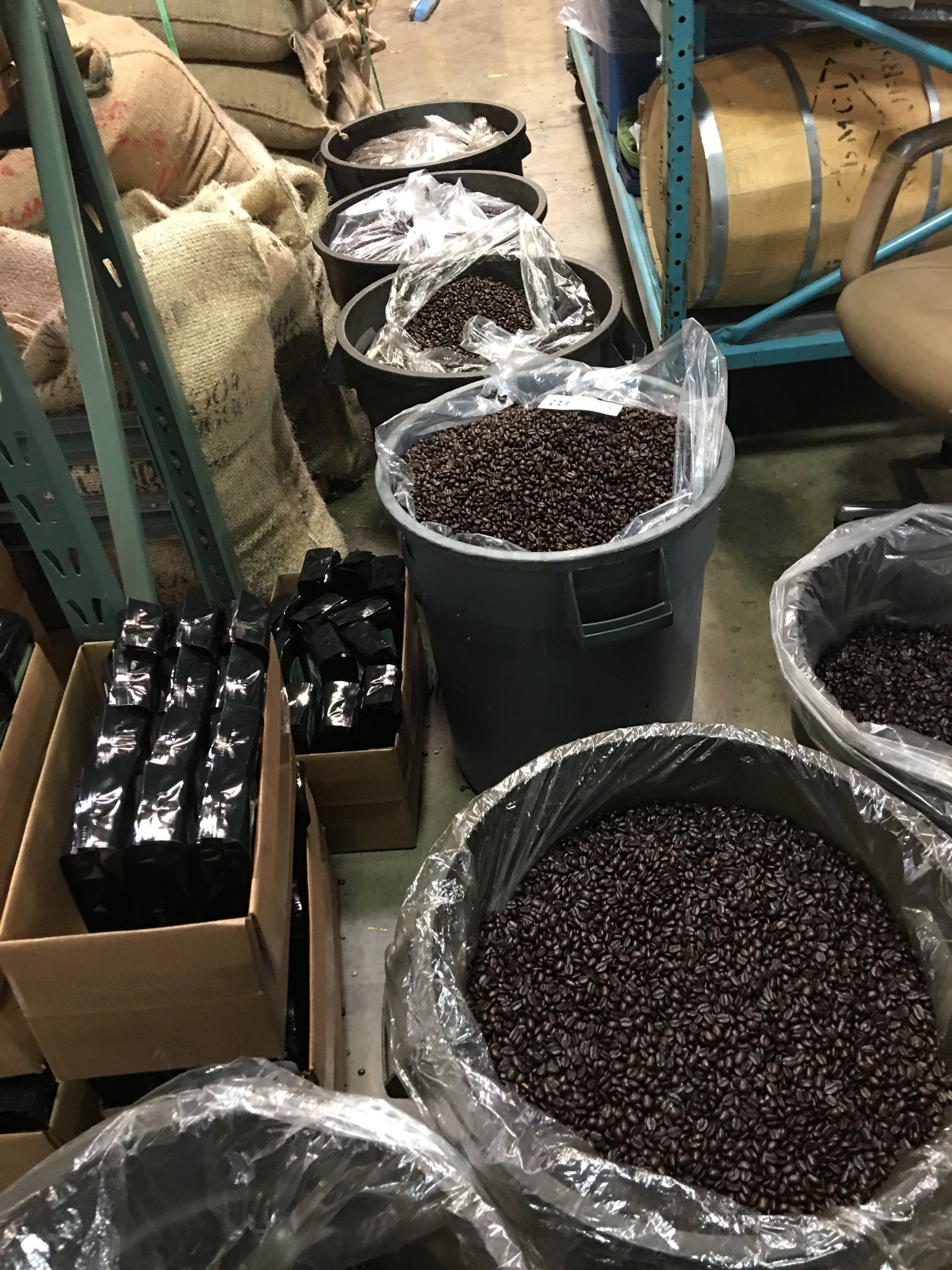 weaverscoffee.mom Buckets of fresh roasted Hakrz Coffee.