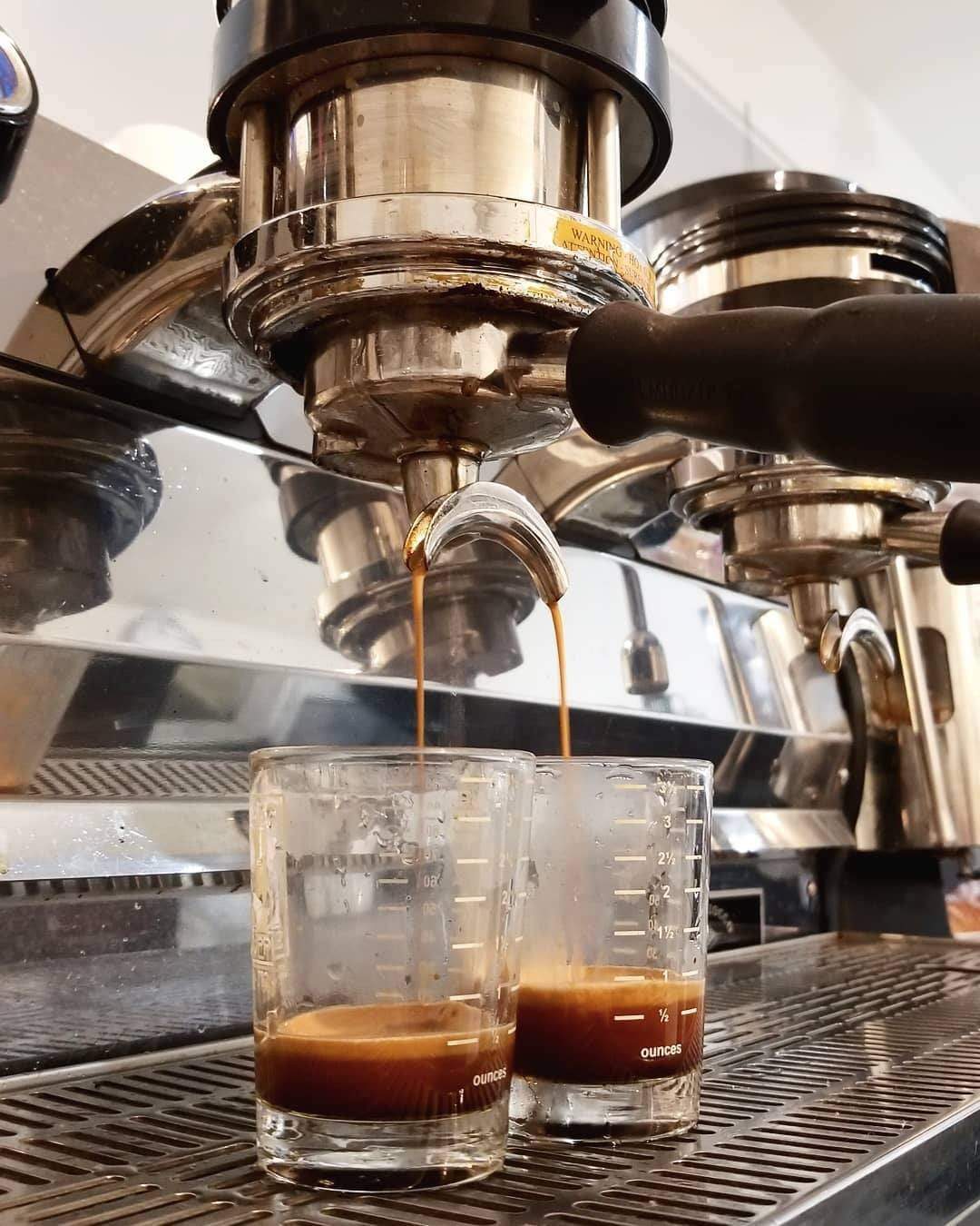 weaverscoffee.mom Two shots from an espresso machine of Decaf Espresso Coffee Blend.