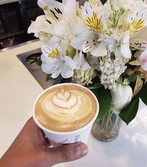 weaverscoffee.mom Latte art of a heart made with Colombian Coffee.